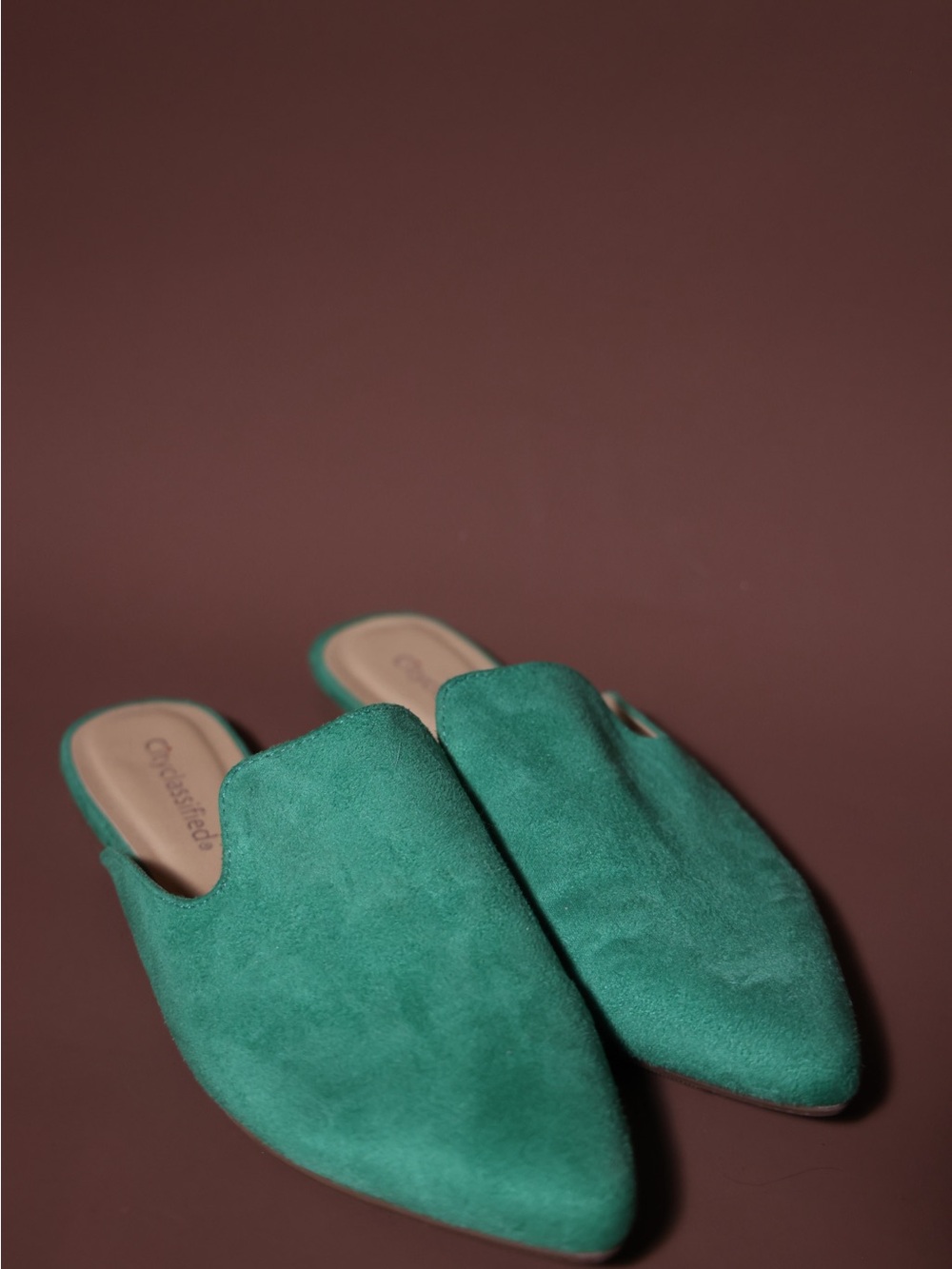Cityclassified Women’s Green Suede Pointed Toe Slip-On Mule Flats US 7